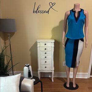 🔥Colorblock Women's Skirt Set - Blue, Black, Turquoise, & White